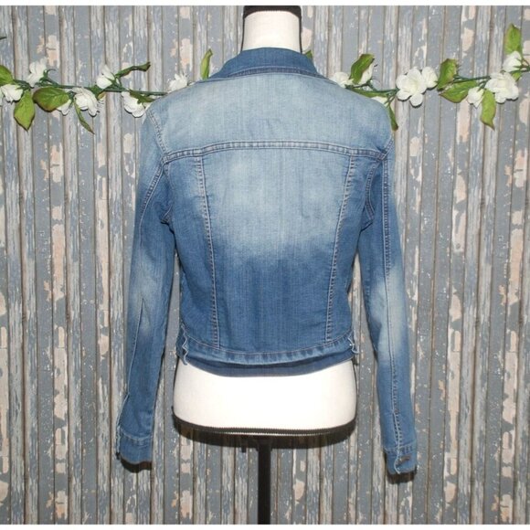 Papaya Ladies Denim Jean Jacket Size L Blue Classic Y2k Pockets Stretch Casual - Picture 6 of 9